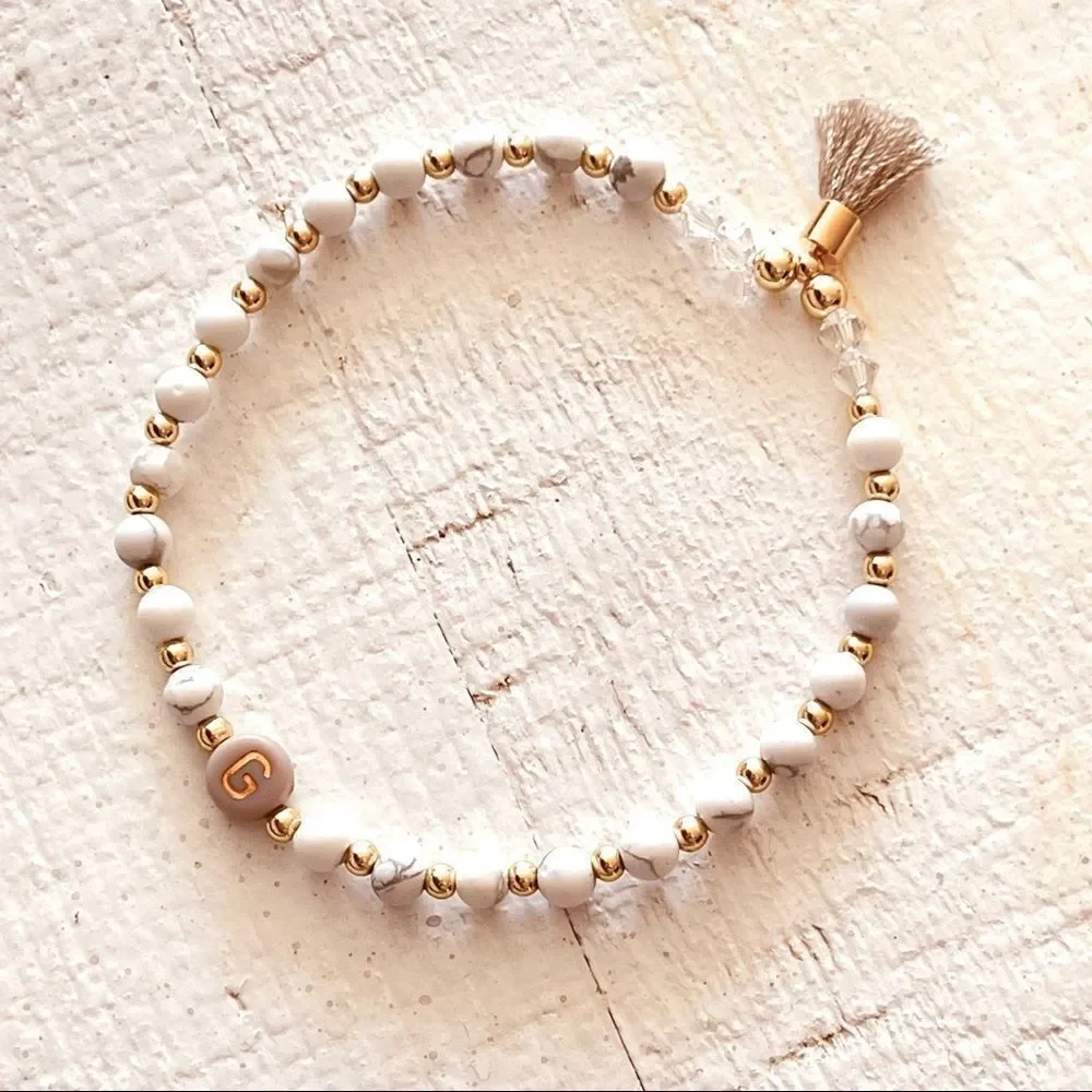 14k Gold Howlite Initial Bracelet